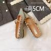 Cowhide version~ inner height increase pointed rivets single shoes spring and autumn leather one word with sandals women's half slippers