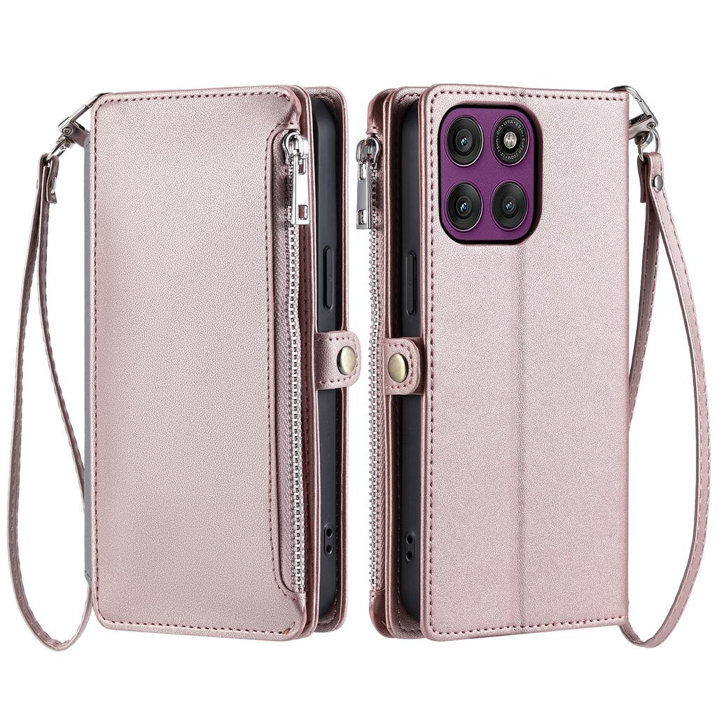 For Motorola Edge 60 Pro 5G Case TPU + PU Leather Wallet Phone Cover with Wrist Strap
