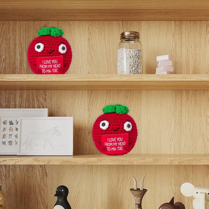 1/3Pcs Positive Energy Knitted Tomato Handmade Doll With Card Funny Crochet Room Decoration Frend's Gifts