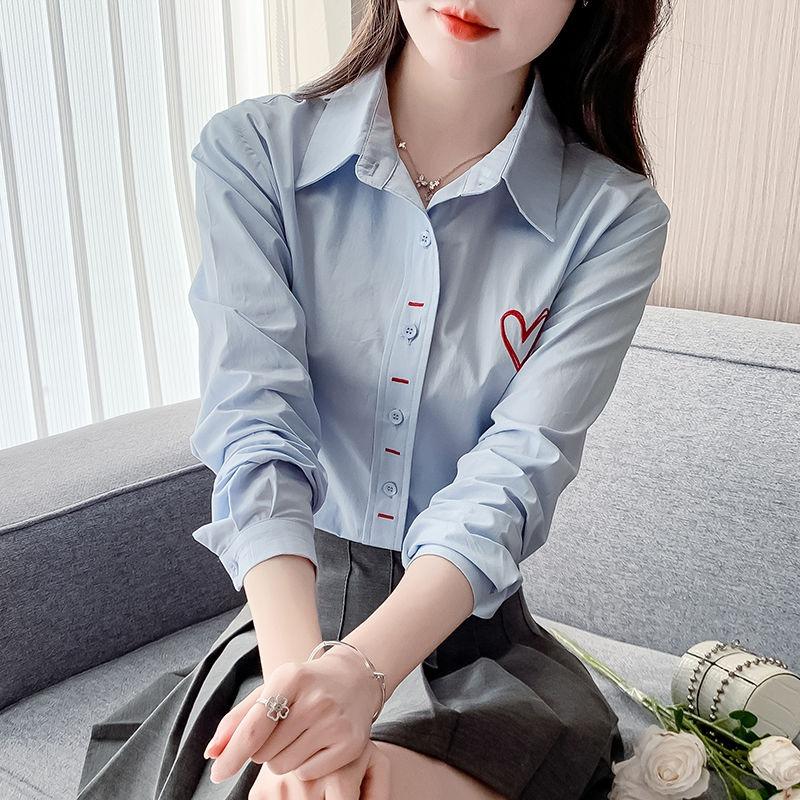 

Темпераментная Роскошная Высококачественная Вышитая Хлопковая Рубашка для Женской Моды, Молодящая Рубашка с Длинным Рукавом XXL синий