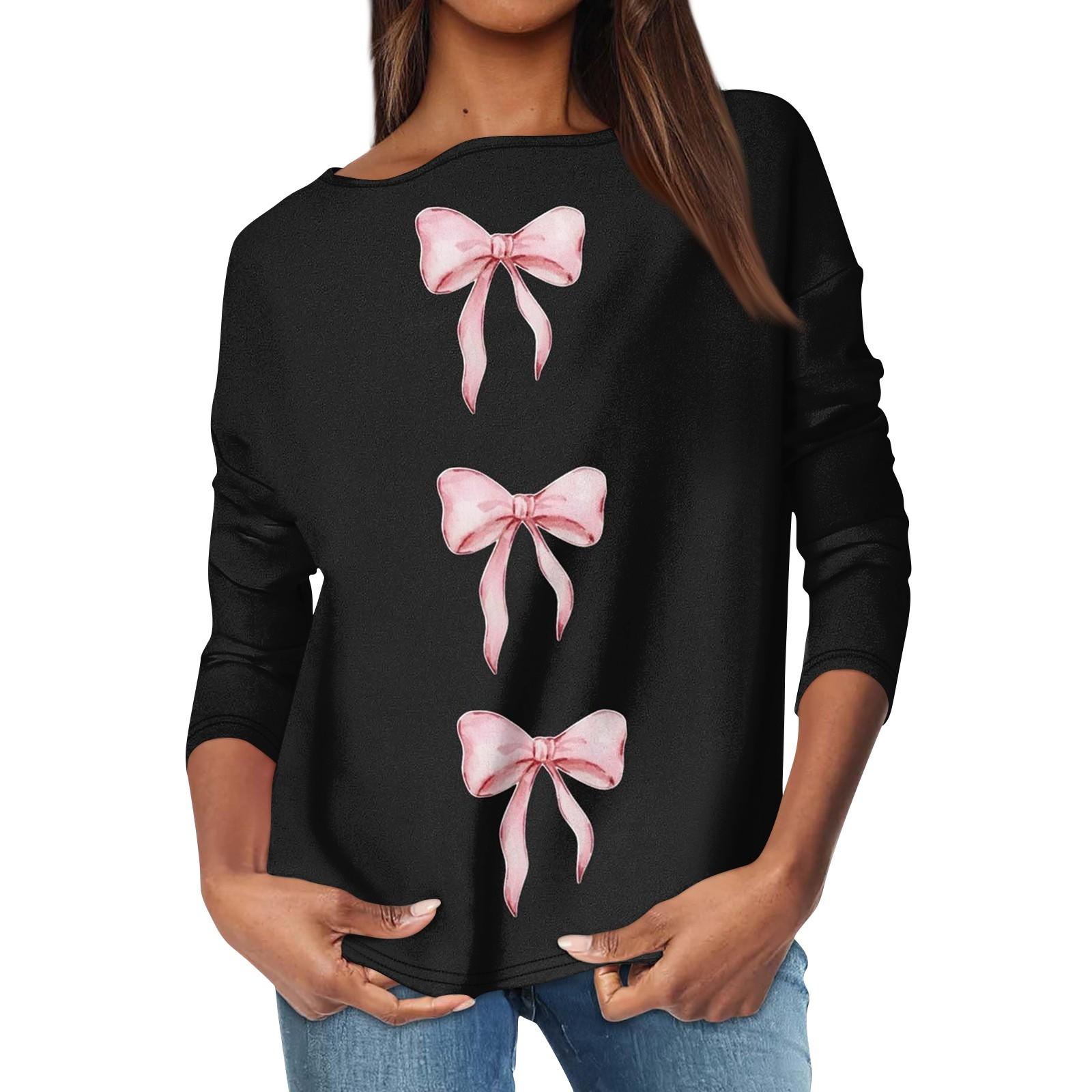 

Женский повседневный свободный топ с круглым вырезом и длинными рукавами с принтом S чёрный