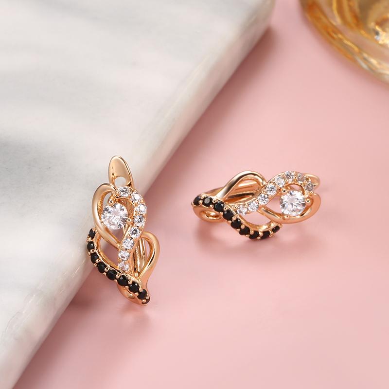 New Luxury Natural Black Zircon Earrings For Women Vintage Bride Wedding Earrings  Rose Gold Color Daily Fine Jewelry