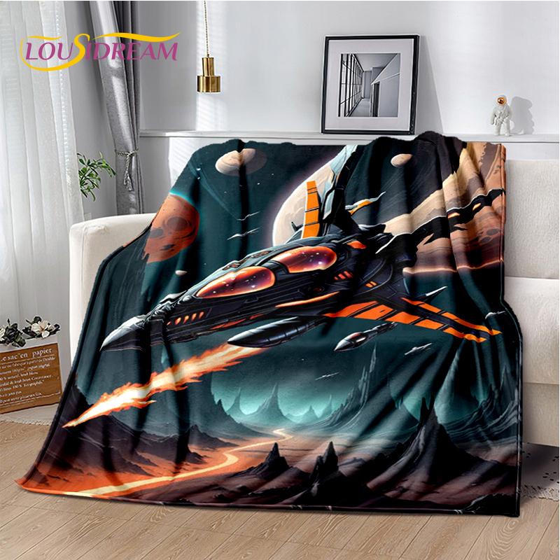3D Space Spitfire Aircraft  Air Force Jet Fighter Cartoon Blanket,Soft Throw Blanket for Home Bedroom Bed Sofa Cover Child Gift