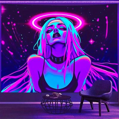 Neon Color Pattern Cyber Girl Fluorescent Uv Tapestry Indoor And Outdoor Family Games Club Party Decoration