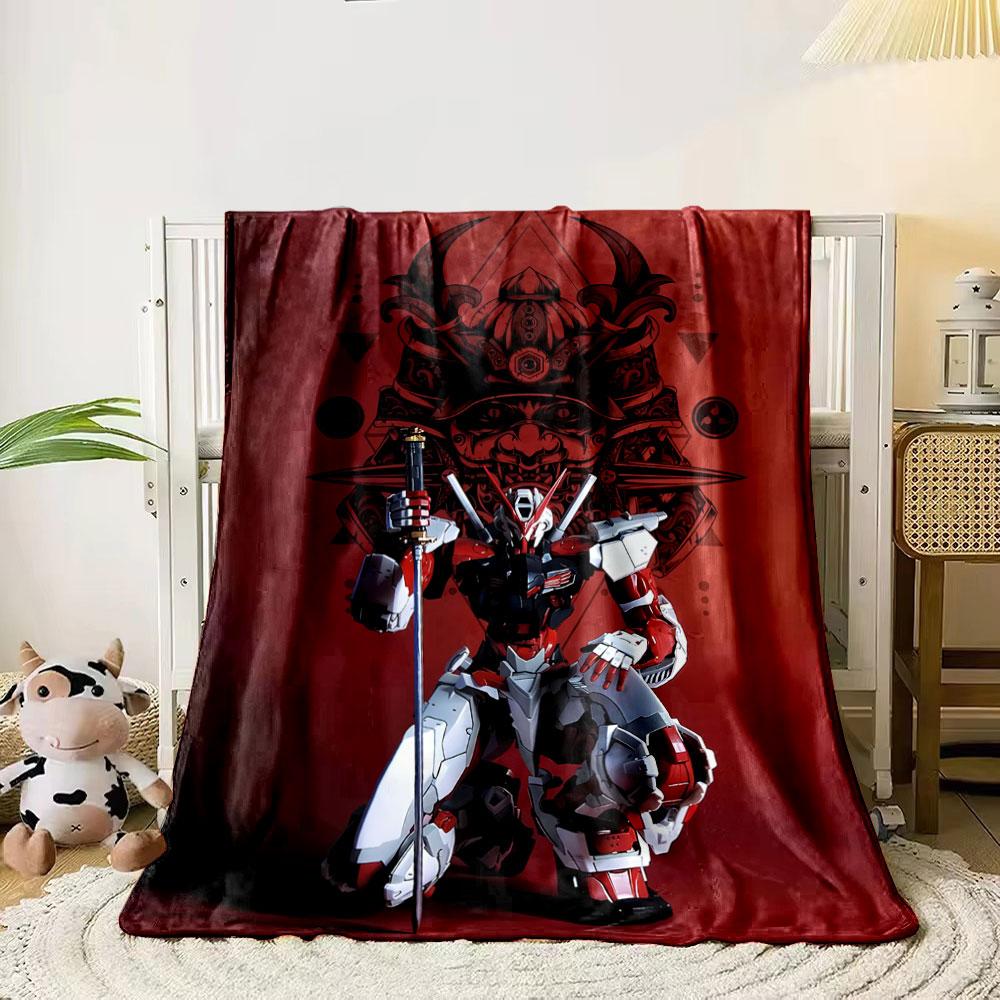 Samurai helmet motif with geometric shapes on a red background. for all seasons blanket lunch break throw gift