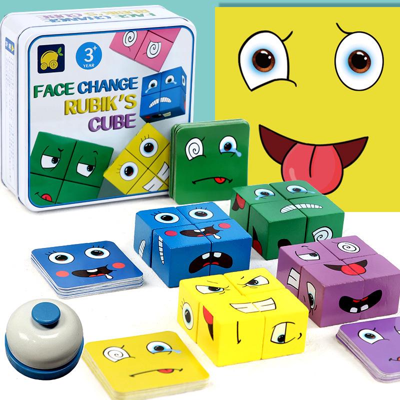 Cross-Border Face-Changing Magic Cube Building Blocks: Wooden Educational Tabletop Game for Kids and Parent-Child Interaction