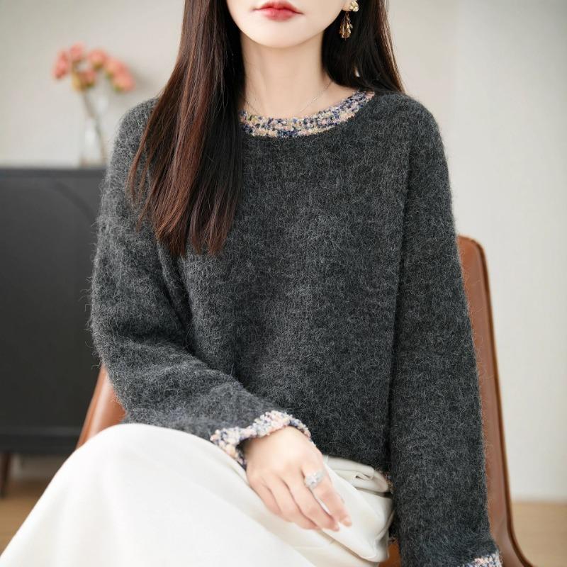 Women S Round Neck Loose Knitted Sweater For Autumn Winter Romantic Versatile