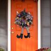 Halloween Wreath Long Legged Wicked Witch Front Door Garlands Decor Hat Leg Mesh Halloween Decorations Wall Hanging Pendant