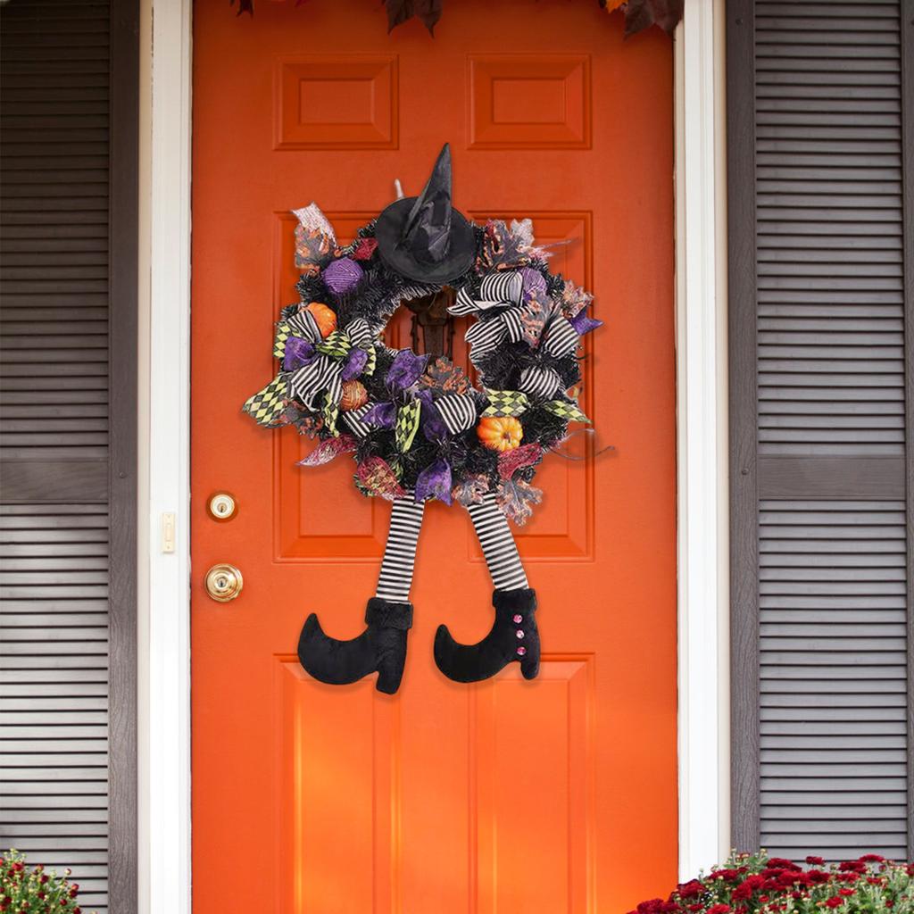 Halloween Wreath Long Legged Wicked Witch Front Door Garlands Decor Hat Leg Mesh Halloween Decorations Wall Hanging Pendant