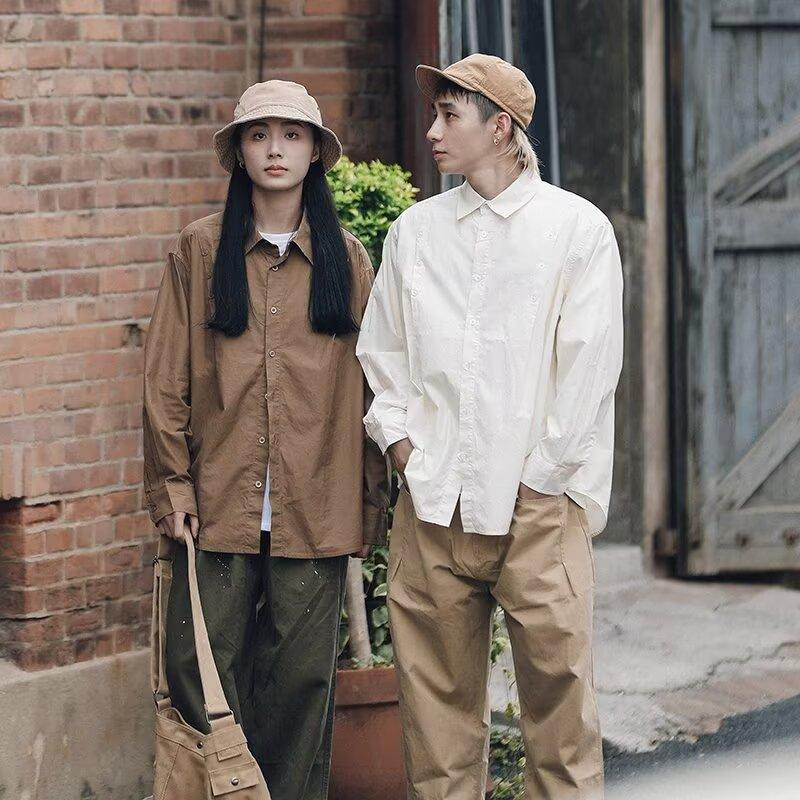 2024 Salopetă Cămașă cu mânecă lungă în stil japonez Hong Kong Cămașă lentă pentru băieți, vară, la modă, versatilă, casual