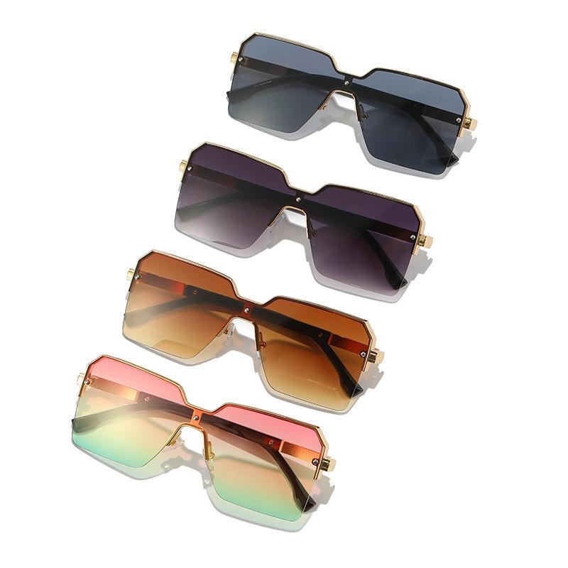 One-Piece Sunglasses, Square Trendy And Metal Glasses, Street Shooting, Large-Frame Integrated Sunglasses.