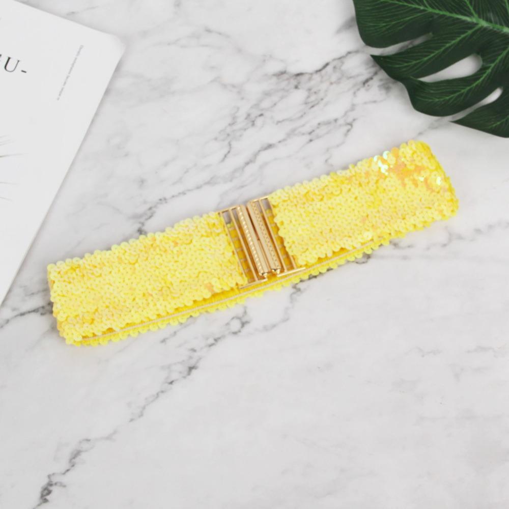 60cm Elastic Sequin Stretch Belt Gold Buckle Disc Versatile Shinny Waistband Eye Catching Professional Women s Belt Dresses жёлтый