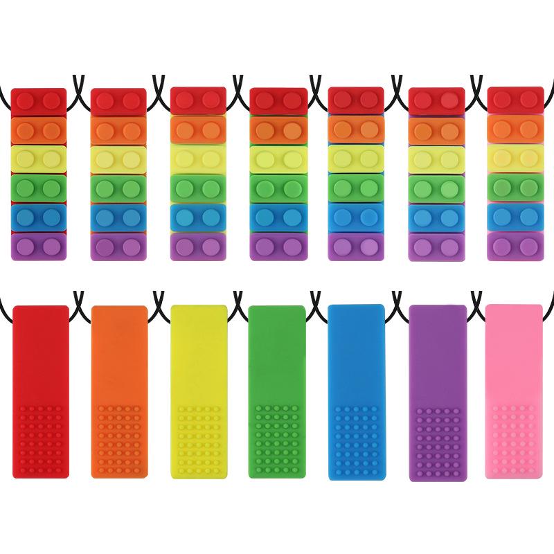 Collana in silicone per la dentizione: Blocchi da Costruzione Educativi e Ciondolo Sensoriale da Masticare per Neonati