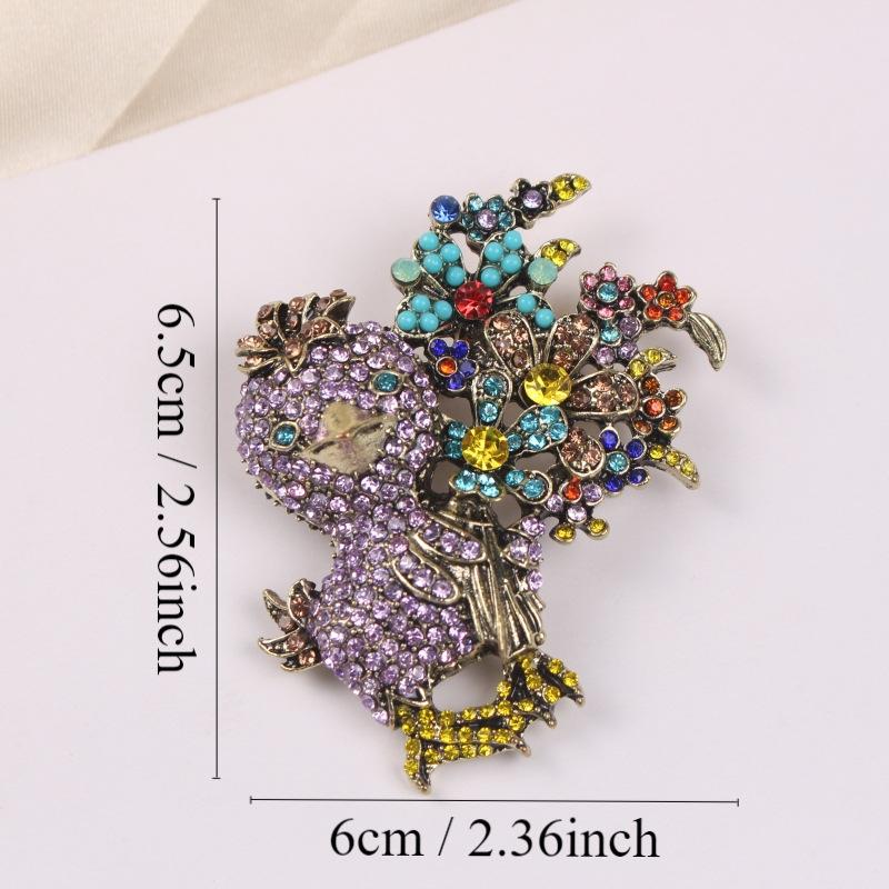 Medieval Vintage Bouquet Cartoon Chick Full Diamond Brooch Corsage, Colorful Retro Jewelry