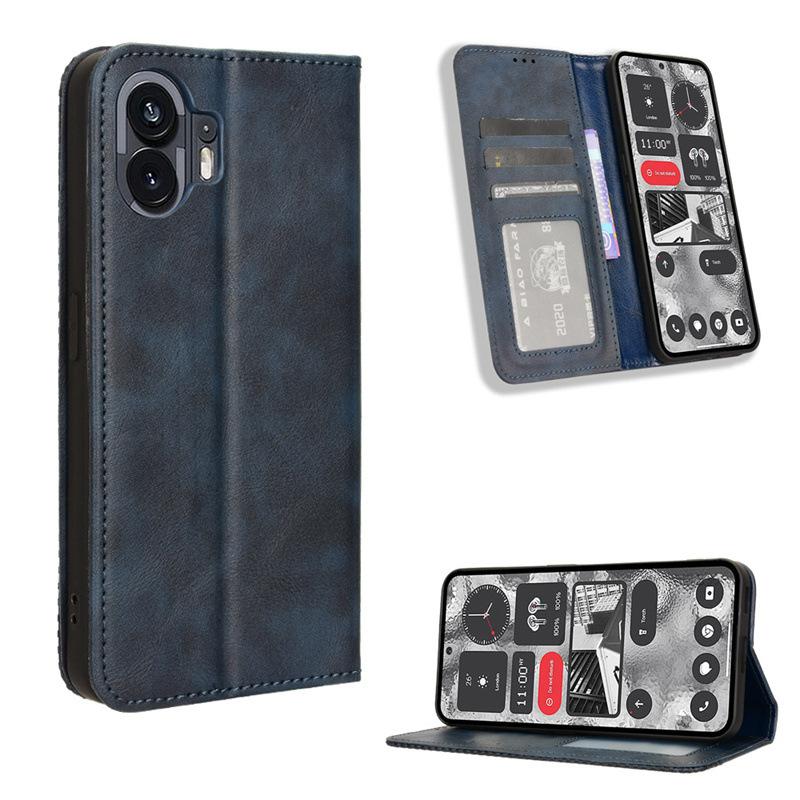 

Флип-чехол для Nothing Phone 2 кожаный чехол [Flip Vintage Leather] ударопрочный прочный ретро-чехол для телефона for Nothing Phone 2 чёрный