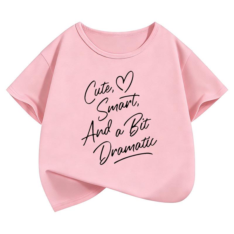 

Cute and Smart with a Dramatic Flair, Letter Print Short-sleeve Children s T-shirt, Boys and Girls Summer Casual Top 100