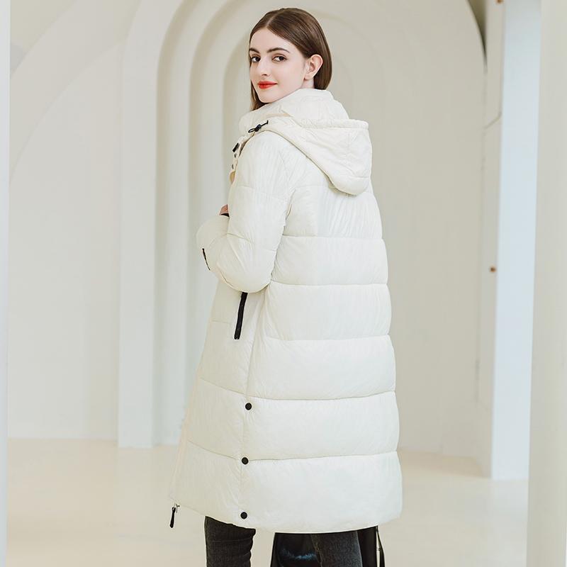 Women Autumn Winter Soild Color Thicken Outwear Cotton Padded Hooded Warm Long Jacket Coat