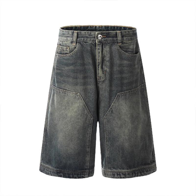 Unisex Retro Washed Denim Shorts: Loose, Casual, Straight, Wide-Leg Cropped Pants