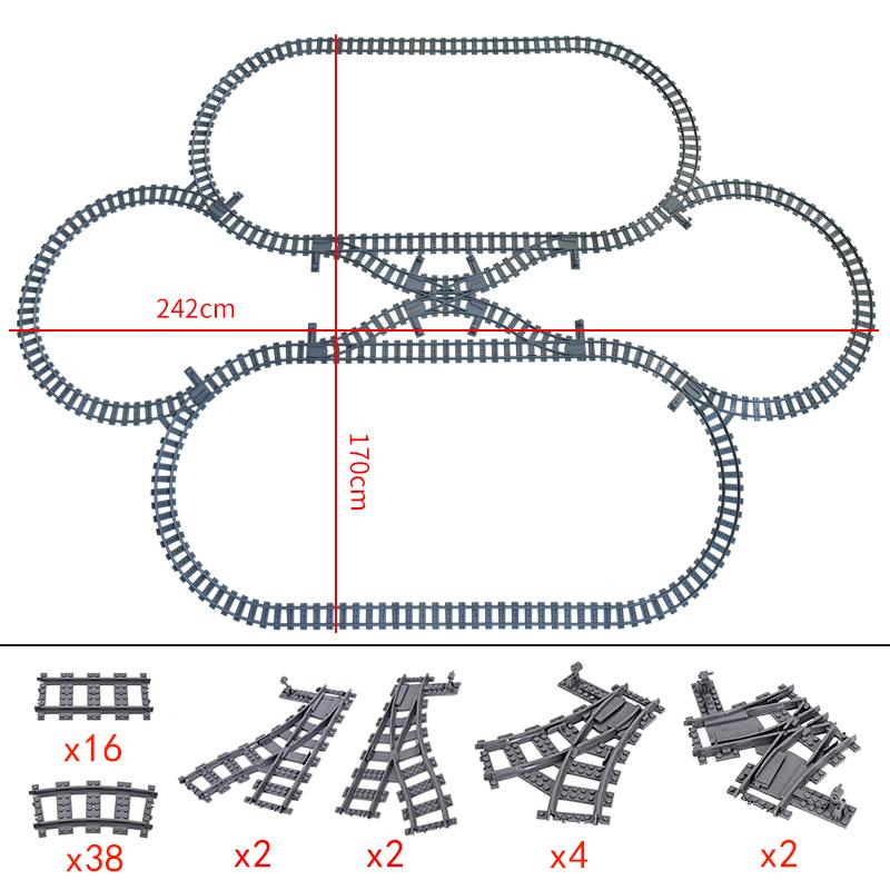 City Trains Flexible Tracks Forked Straight Curved Rails Switch Building Blocks Creative Toys for Kids Gifts