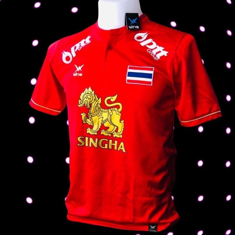 THAILAND National Football Soccer Training JERSEY CHEER Print Quick Dry Shirt Mandarin Collar Polyester Short Sleeve Uniform Lion Logo Sport Outdoor