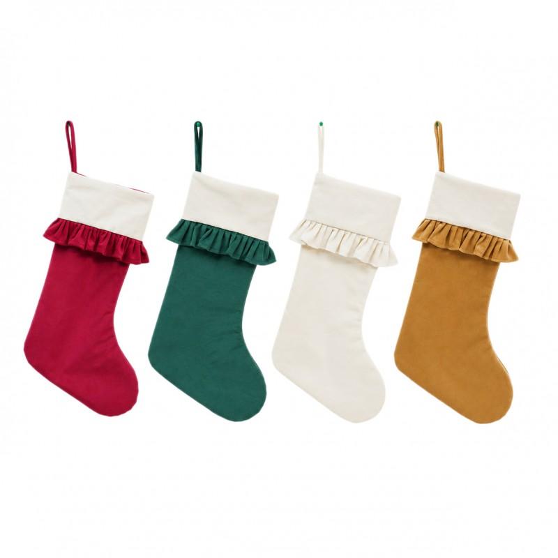 Large Christmas Stocking Thick Plush Cuff Candy Gift Bag Fireplace Hanging Decor
