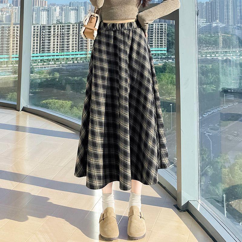 Vintage Plaid Midi Skirt - Women's New Autumn/winter High-waisted A-line Skirt