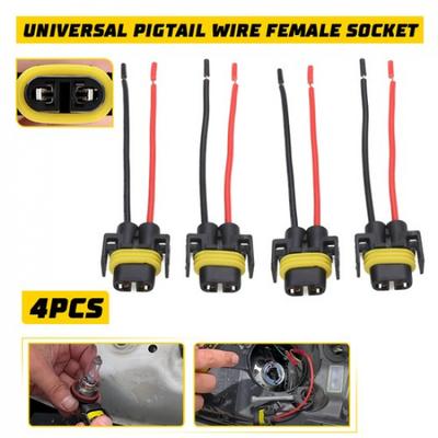 4X Wire Pigtail Female Two H11 Harness Socket Headlight Low Beam Connector Plug
