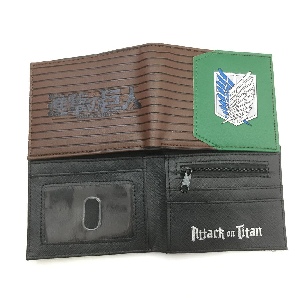 Attack on Titan Peripheral Wallet Brief Folding Mikasa Levi Survey Corps Wings of Freedom Leather Wallet Coin Purse Men