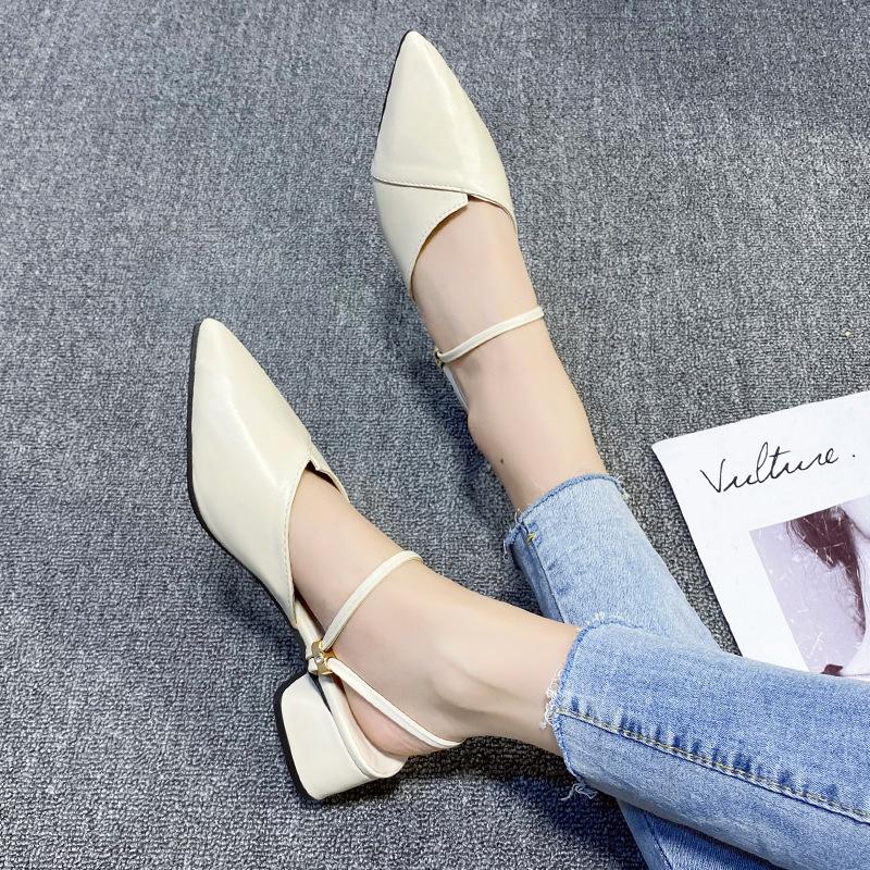 Dicker Absatz coole Hausschuhe Damen Sommer 2019 neu Taschenkopf halbe Hausschuhe koreanische Version innen und außen zwei Tragearten High Heels Damenschuhe