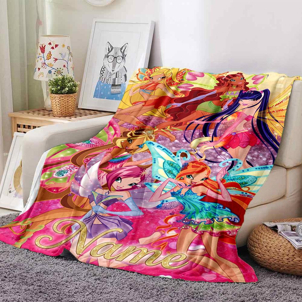 Custom Name Winx Club Theme Printed Blanket Perfect For Couch Bed Travel Outdoor Use Machine Washable Cozy Durable
