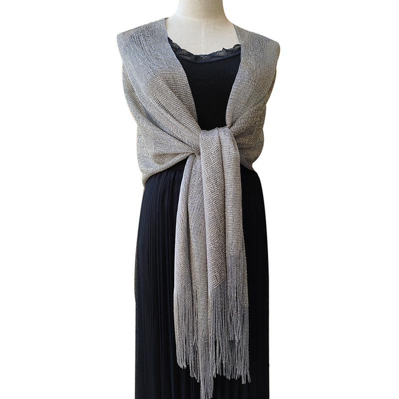 Cross-border Popular Gold and Silver Silk Shawl Flat Scarf Scarf Bridesmaid Dance Wedding Party Evening Dress Shawl Women