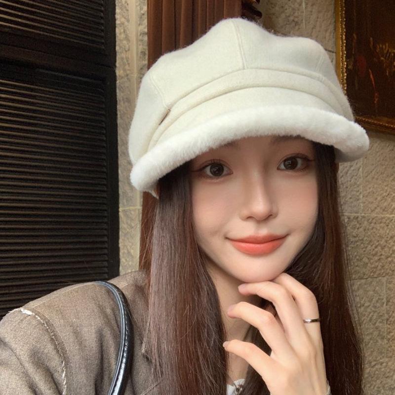 British Retro Versatile Fisherman Hat for Women In Autumn and Winter Plus Down Duck Tongue Beret Japanese Style Warm Ear Protection Octagonal Hat