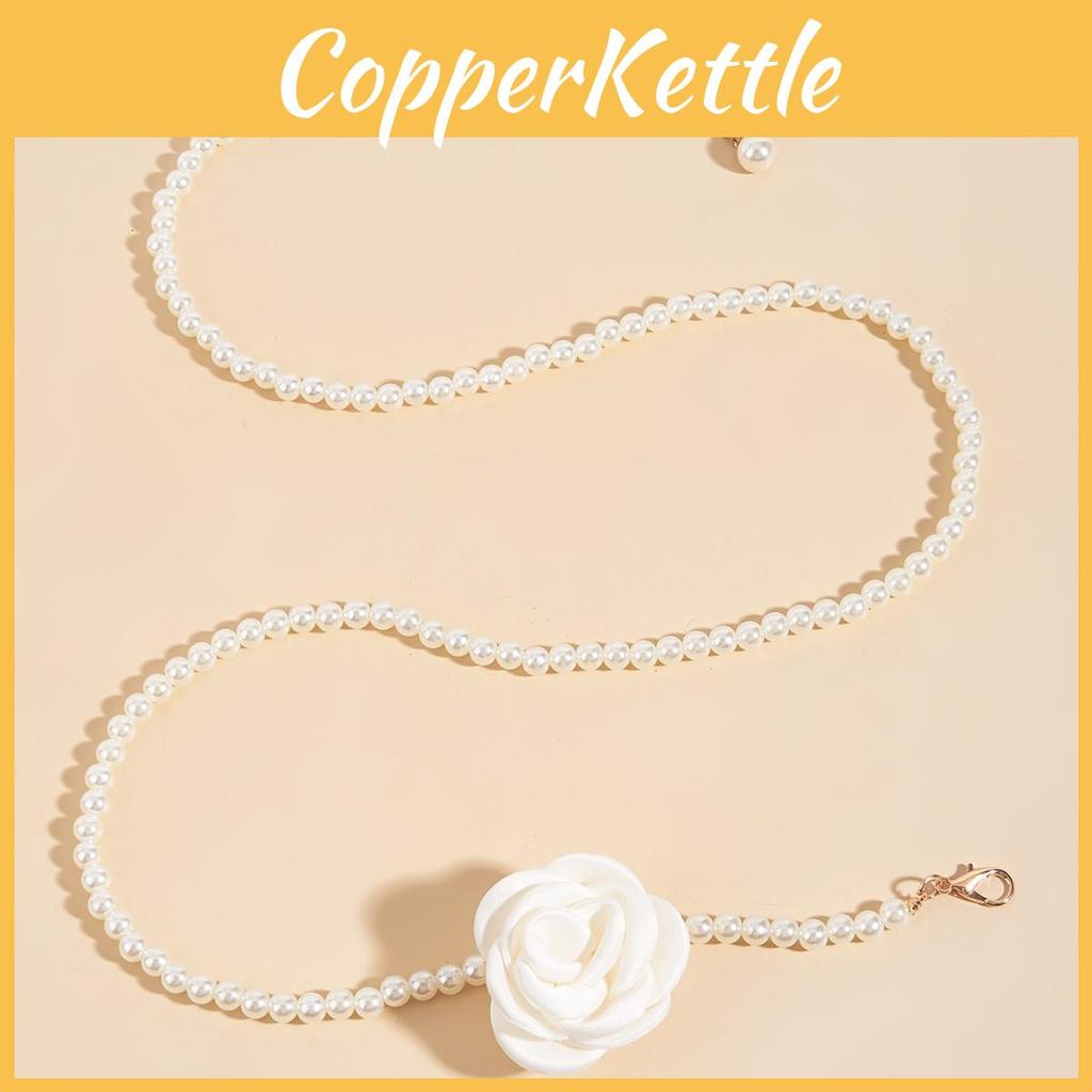 Elegant Simulated Pearl And Rose Decoration Women Casual Waist Chain For Casual Or Formal Wear