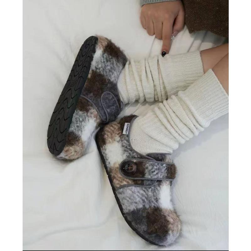 Fleece Shoes, Women's Warm Velcro Cotton Shoes, and High-heeled Shoes