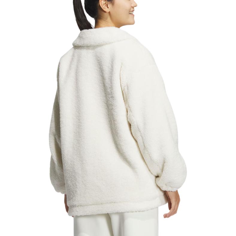 Adidas Lounge FW24 однотонная свободная флисовая куртка с длинным рукавом на молнии женская куртка Han-Jade-White JJ3575