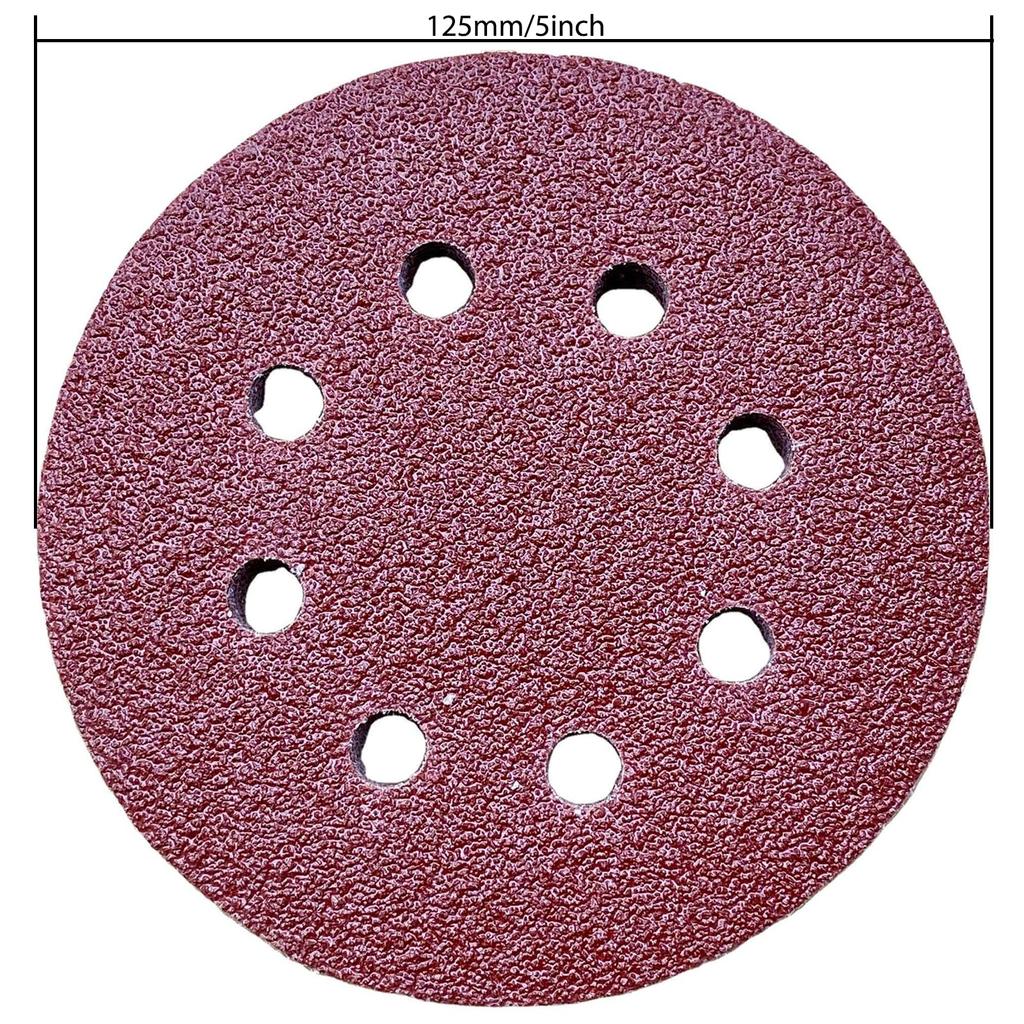 Toowood 100Pcs 125mm 8 Hole Round Dustless Hook Loop Sandwich Disc Sandpaper 60 to 600 Grit &