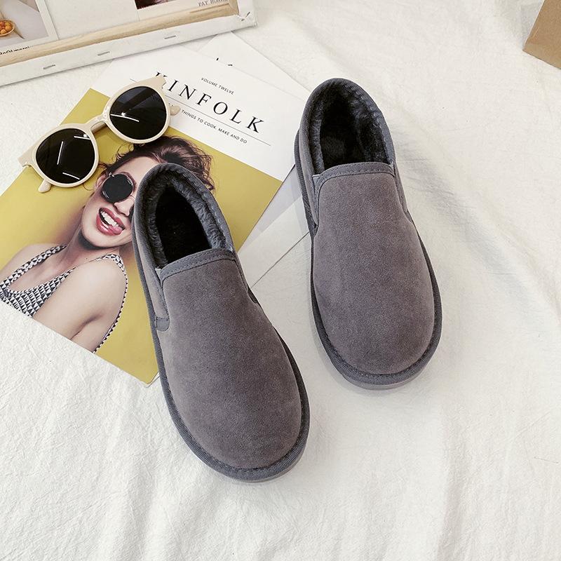 

Парні сноуборди, жіночі ботфорти, корейська версія універсальних чобіт, зимові теплі та оксамитові низькі бавовняні туфлі хлібці 44 сірий колір