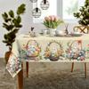 Easter Bunny Eggs Polyester Tablecloth for Table Decor Spring Watercolor Floral Plants Butterfly Table Cloth Easter Decorations