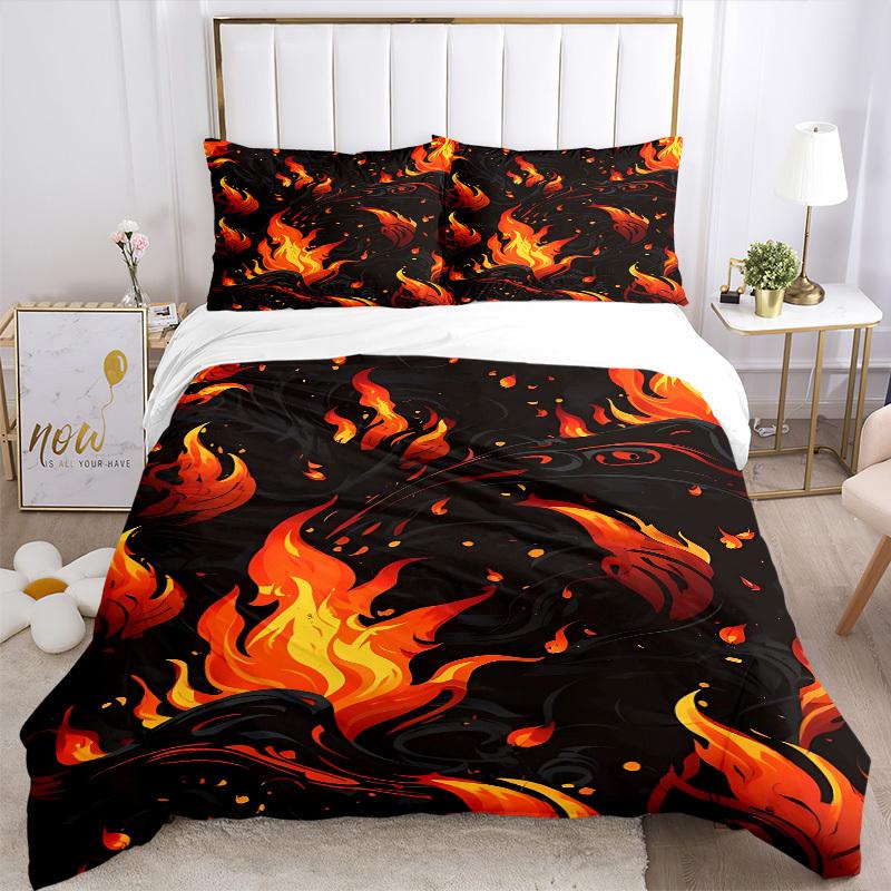 3pcs Flame Dragon Bedding Set, Includes 1 Comforter + 2 Pillowcases, Without Pillow Inserts, Soft Comfortable, Lightweight Breathable, Print