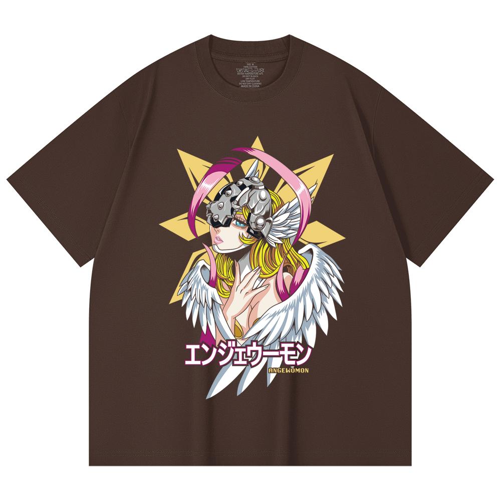 230 g/m² 100% Baumwolle Digimon V5 Angewomon Aufdruck Unisex Schweres Baumwoll-T-Shirt