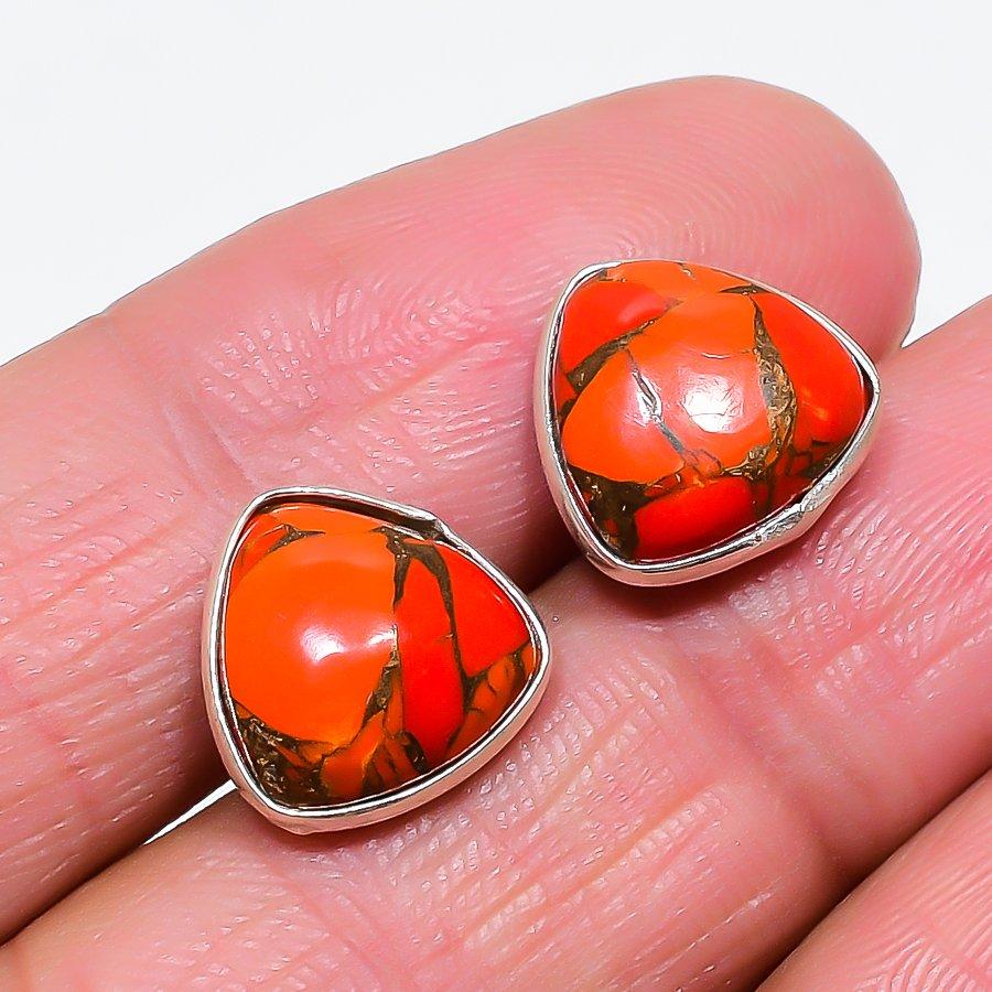 

Orange Oyster Turquoise Gemstone 925 Sterling Silver Jewelry Earring 0.59 KJ-684