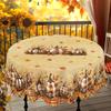 1 Piece Thanksgiving Round And Rectangular Tablecloth, Various Sizes, Autum Pumpkin Wheat Ear Orange Plaid Tablecloth, Table Cover For Home Kitchen, T
