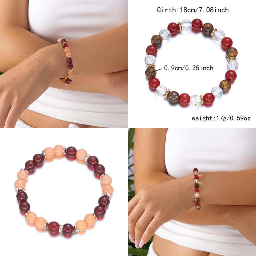 Geometric Agate Beaded Bracelet For Women Handmade Elastic Cord Jewelry For Travel Gift