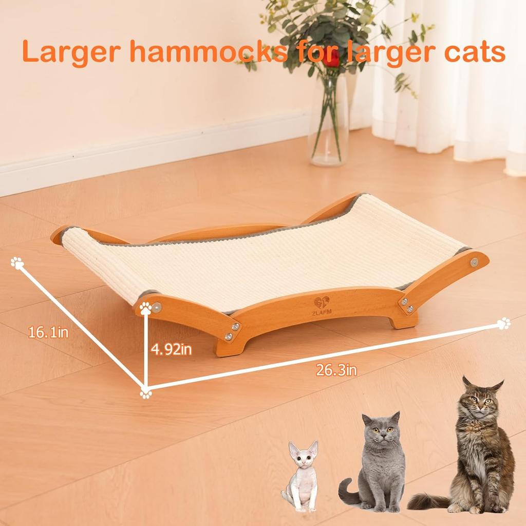 Extra-Larger Sisal Cat Scratcher Bed, Durable Cat Scratching Post with Hammock for Indoor Cats Lounger & Sleep & Scratch, Natural Sisal Cat Scratch