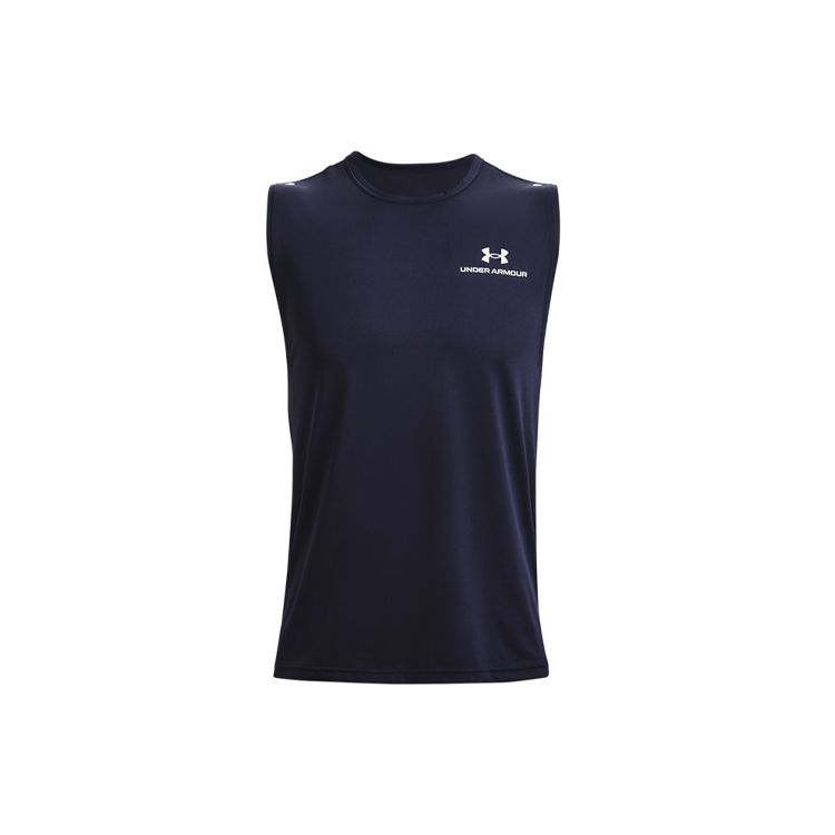 

Under Armour Rush Series Energy Светоотражающий логотип Однотонная рубашка без рукавов с круглым вырезом Мужские топы Темно-синий 1366139-410