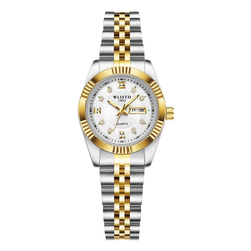 Top Brand Fashion Temperament Men's Watch Luminous Double Calendar Solid Steel Band Quartz Watch Couples Watch