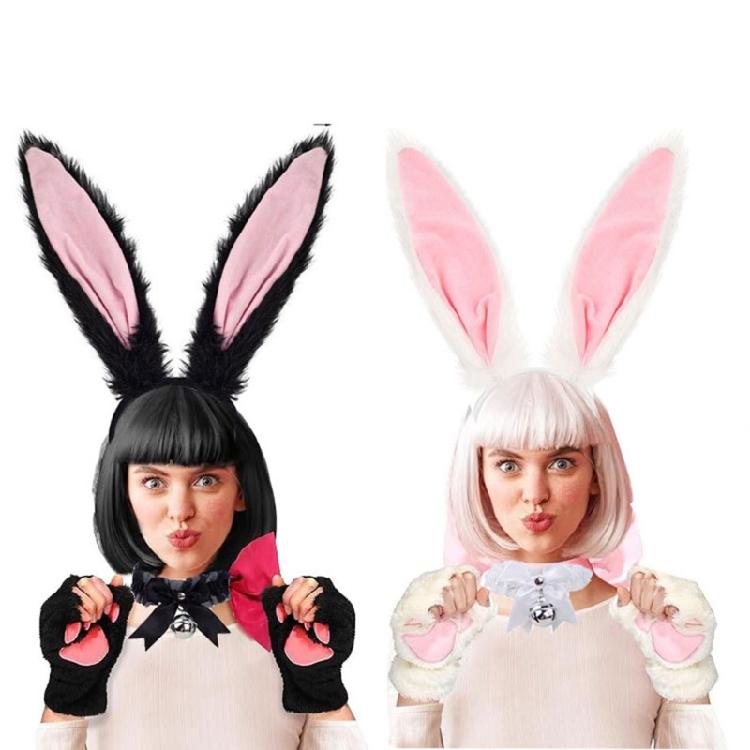 Women Girls Rabbit Ears Headband Collar Bowtie Cuff Bunnies Tail Easter Bunnies Costume Set for Halloween Cosplay Party