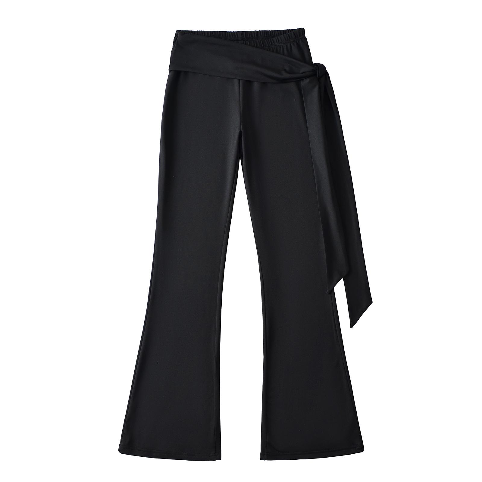 

Женские расклешенные брюки для йоги с высокой талией, кулиской и дизайном, закрывающим бедра Large чёрный