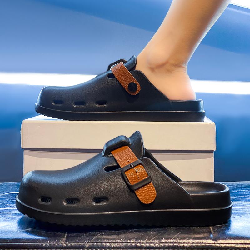 Summer Shoes for Men Lightweight EVA Sandals Solid Color Slippers for Men Anti-skid Soft Garden Clogs with Buckle Strap