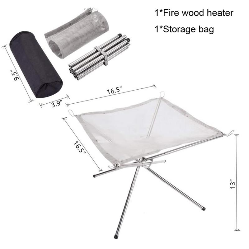 Portable Outdoor Fire Pit Collapsing Steel Mesh or Fire Stand Stove Shelf for Wood Heater Camping Supplies Backyard Garden